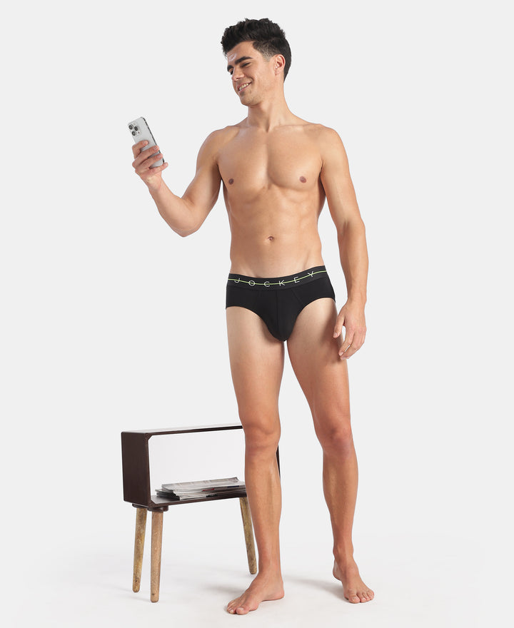Super Combed Cotton Elastane Stretch Solid Brief with Ultrasoft Waistband - Black