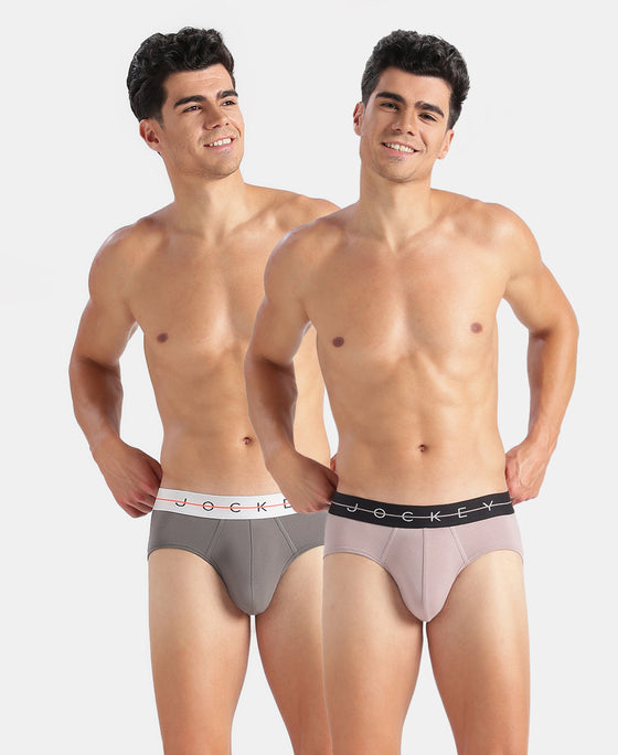 Super Combed Cotton Elastane Stretch Solid Brief with Ultrasoft Waistband - Gunmetal & Purple Dove (Pack of 2)