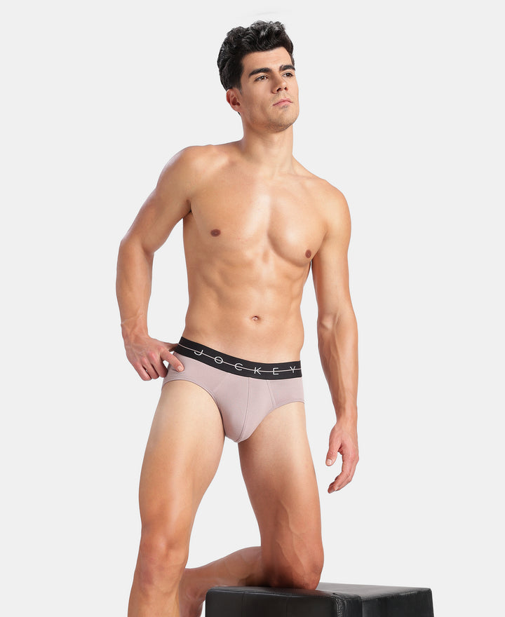 Super Combed Cotton Elastane Stretch Solid Brief with Ultrasoft Waistband - Gunmetal & Purple Dove (Pack of 2)
