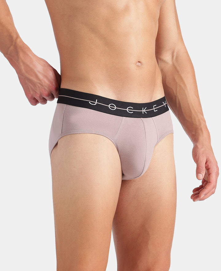 Super Combed Cotton Elastane Stretch Solid Brief with Ultrasoft Waistband - Gunmetal & Purple Dove (Pack of 2)
