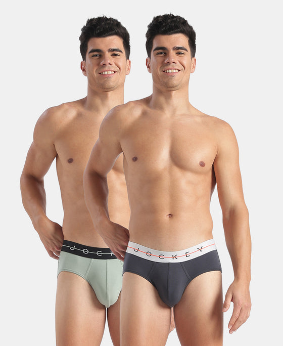 Super Combed Cotton Elastane Stretch Solid Brief with Ultrasoft Waistband - Graphite & Jadeite (Pack of 2)