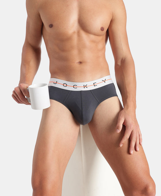 Super Combed Cotton Elastane Stretch Solid Brief with Ultrasoft Waistband - Graphite