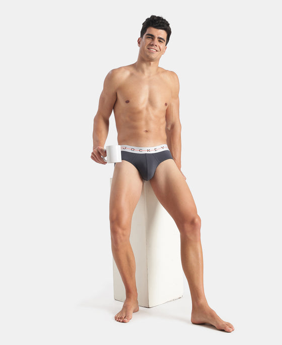Super Combed Cotton Elastane Stretch Solid Brief with Ultrasoft Waistband - Graphite