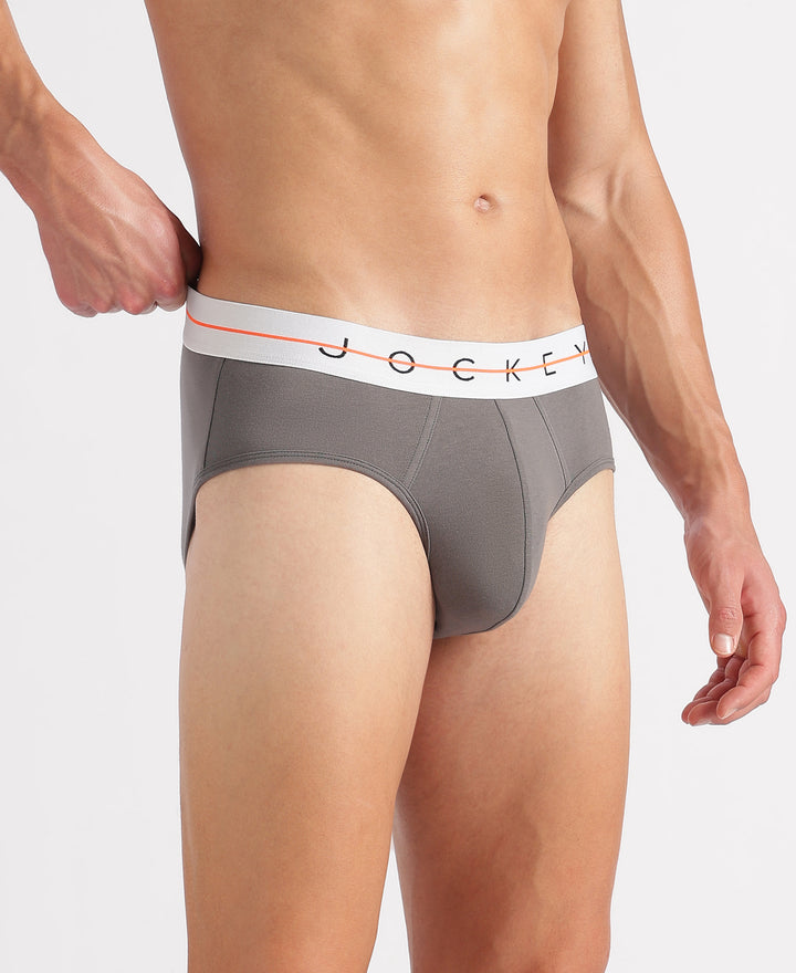 Super Combed Cotton Elastane Stretch Solid Brief with Ultrasoft Waistband - Gunmetal