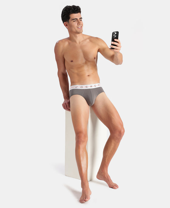 Super Combed Cotton Elastane Stretch Solid Brief with Ultrasoft Waistband - Gunmetal