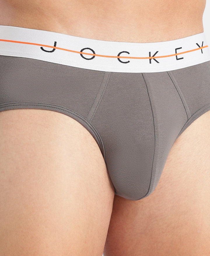 Super Combed Cotton Elastane Stretch Solid Brief with Ultrasoft Waistband - Gunmetal