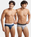 Super Combed Cotton Elastane Stretch Solid Brief with Ultrasoft Waistband - Mid Night Navy & Monument (Pack of 2)