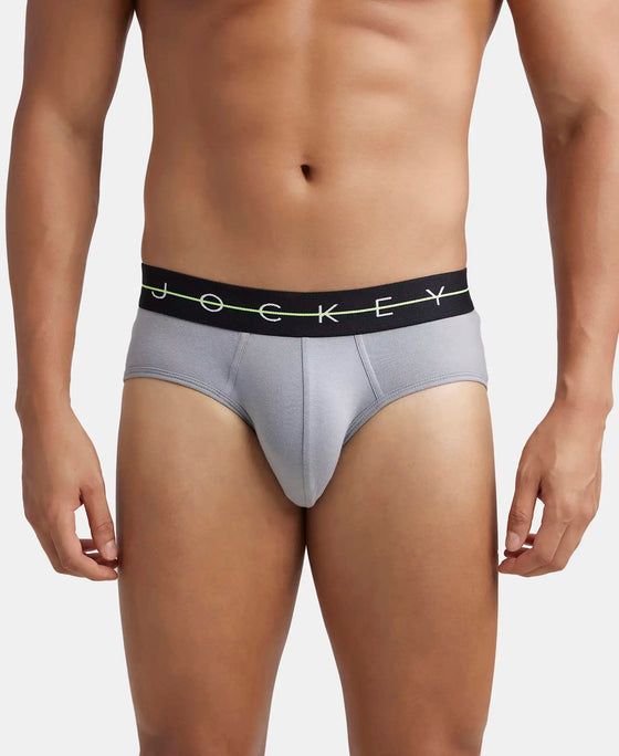 Super Combed Cotton Elastane Stretch Solid Brief with Ultrasoft Waistband - Mid Night Navy & Monument (Pack of 2)