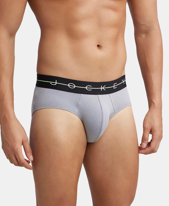 Super Combed Cotton Elastane Stretch Solid Brief with Ultrasoft Waistband - Mid Night Navy & Monument (Pack of 2)