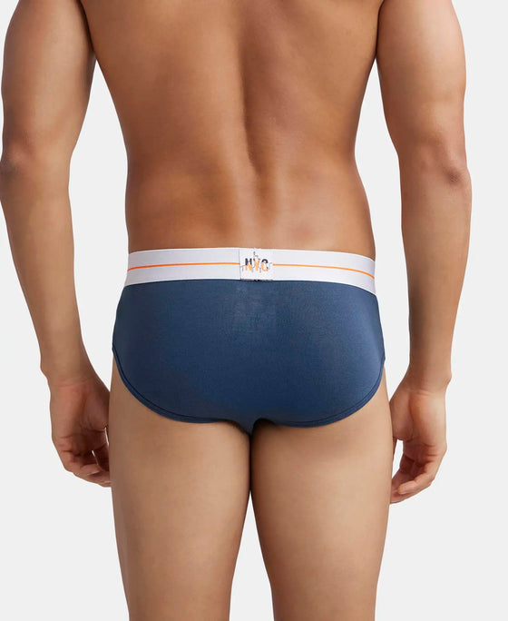 Super Combed Cotton Elastane Stretch Solid Brief with Ultrasoft Waistband - Mid Night Navy & Monument (Pack of 2)