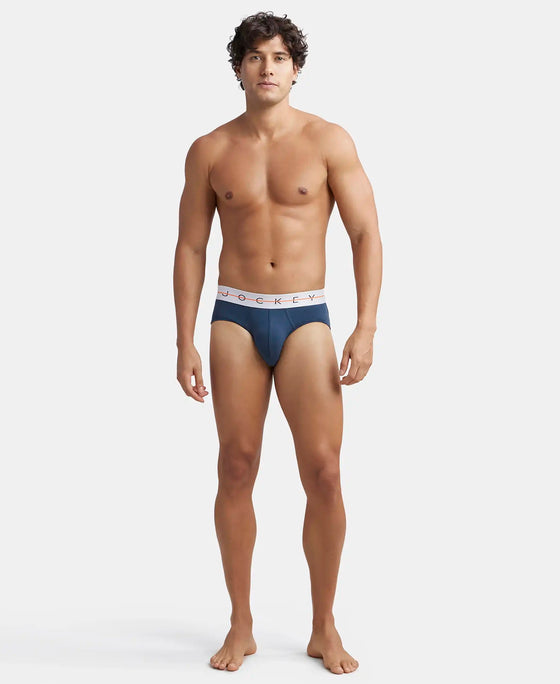 Super Combed Cotton Elastane Stretch Solid Brief with Ultrasoft Waistband - Mid Night Navy & Monument (Pack of 2)