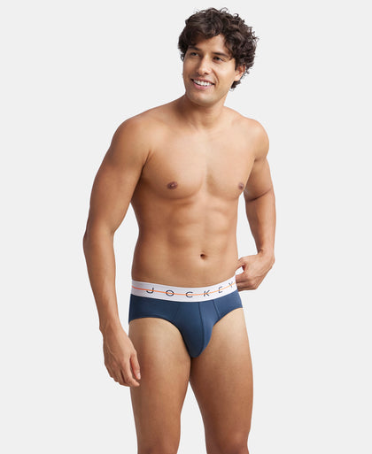Super Combed Cotton Elastane Stretch Solid Brief with Ultrasoft Waistband - Mid Night Navy