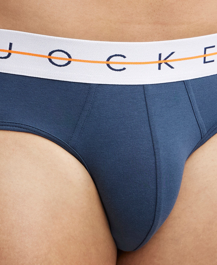 Super Combed Cotton Elastane Stretch Solid Brief with Ultrasoft Waistband - Mid Night Navy