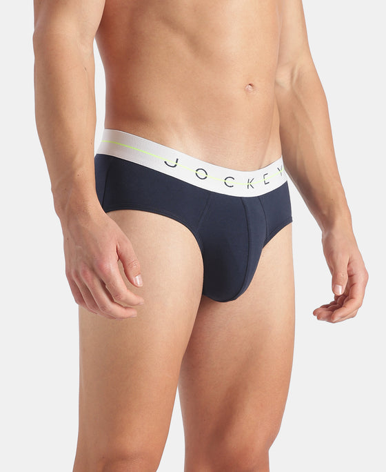 Super Combed Cotton Elastane Stretch Solid Brief with Ultrasoft Waistband - Navy