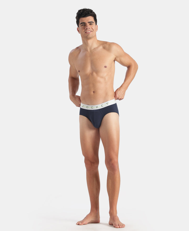 Super Combed Cotton Elastane Stretch Solid Brief with Ultrasoft Waistband - Navy