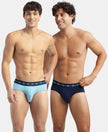 Super Combed Cotton Elastane Stretch Solid Brief with Ultrasoft Waistband - Navy & Dusk Blue (Pack of 2)