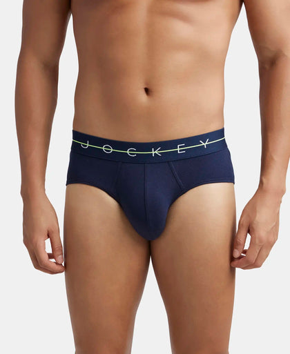 Super Combed Cotton Elastane Stretch Solid Brief with Ultrasoft Waistband - Navy & Dusk Blue (Pack of 2)