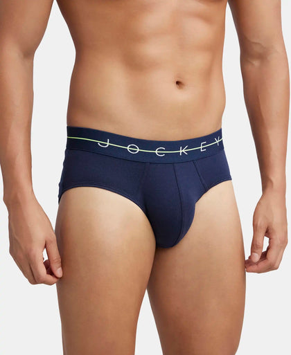 Super Combed Cotton Elastane Stretch Solid Brief with Ultrasoft Waistband - Navy & Dusk Blue (Pack of 2)