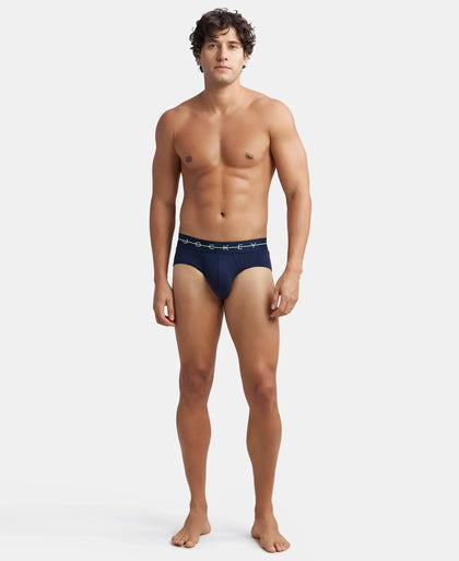 Super Combed Cotton Elastane Stretch Solid Brief with Ultrasoft Waistband - Navy & Dusk Blue (Pack of 2)