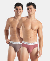 Super Combed Cotton Elastane Stretch Solid Brief with Ultrasoft Waistband - Roan Rouge & Plum Truffle (Pack of 2)