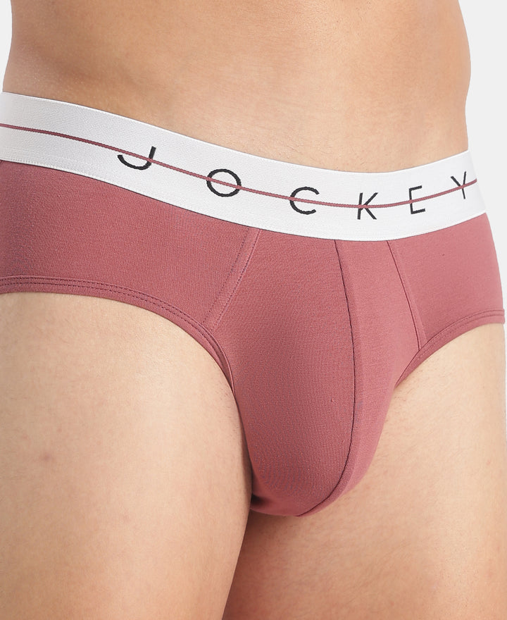 Super Combed Cotton Elastane Stretch Solid Brief with Ultrasoft Waistband - Roan Rouge & Plum Truffle (Pack of 2)