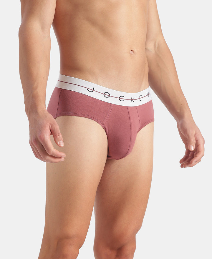 Super Combed Cotton Elastane Stretch Solid Brief with Ultrasoft Waistband - Roan Rouge & Plum Truffle (Pack of 2)