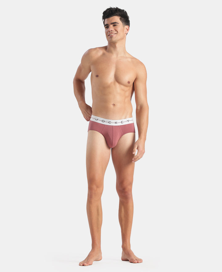 Super Combed Cotton Elastane Stretch Solid Brief with Ultrasoft Waistband - Roan Rouge & Plum Truffle (Pack of 2)