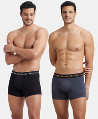 Super Combed Cotton Elastane Stretch Solid Trunk with Ultrasoft Waistband - Black & Graphite (Pack of 2)