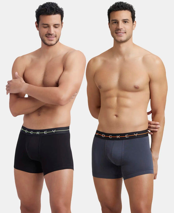 Super Combed Cotton Elastane Stretch Solid Trunk with Ultrasoft Waistband - Black & Graphite (Pack of 2)