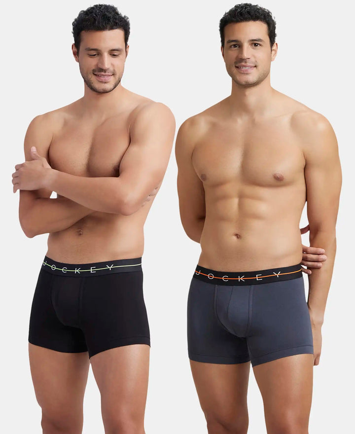 Super Combed Cotton Elastane Stretch Solid Trunk with Ultrasoft Waistband - Black & Graphite (Pack of 2)