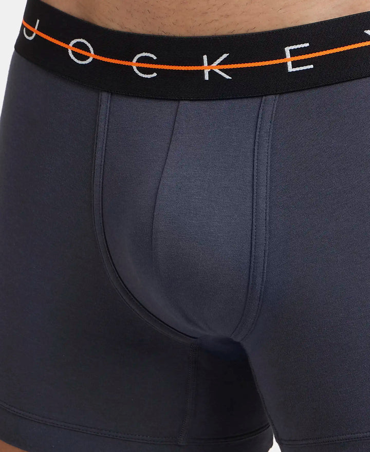 Super Combed Cotton Elastane Stretch Solid Trunk with Ultrasoft Waistband - Black & Graphite (Pack of 2)