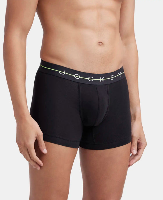Super Combed Cotton Elastane Stretch Solid Trunk with Ultrasoft Waistband - Black & Graphite (Pack of 2)