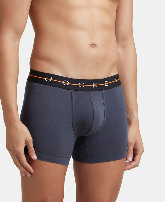 Super Combed Cotton Elastane Stretch Solid Trunk with Ultrasoft Waistband - Black & Graphite (Pack of 2)