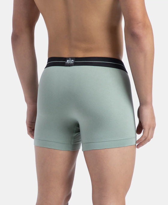 Super Combed Cotton Elastane Stretch Solid Trunk with Ultrasoft Waistband - Black & Iceberg Green (Pack of 2)