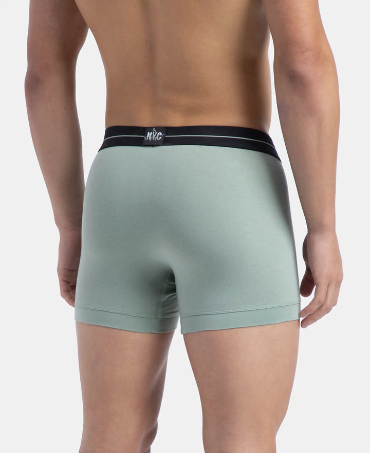 Super Combed Cotton Elastane Stretch Solid Trunk with Ultrasoft Waistband - Black & Iceberg Green (Pack of 2)