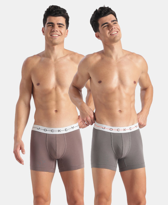 Super Combed Cotton Elastane Stretch Solid Trunk with Ultrasoft Waistband - Gunmetal & Purple Dove (Pack of 2)