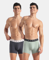 Super Combed Cotton Elastane Stretch Solid Trunk with Ultrasoft Waistband - Black & Golden Poppy (Pack of 2)