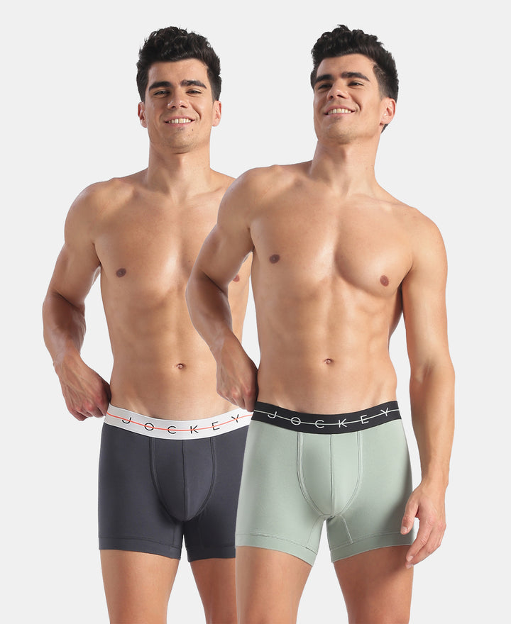 Super Combed Cotton Elastane Stretch Solid Trunk with Ultrasoft Waistband - Black & Golden Poppy (Pack of 2)