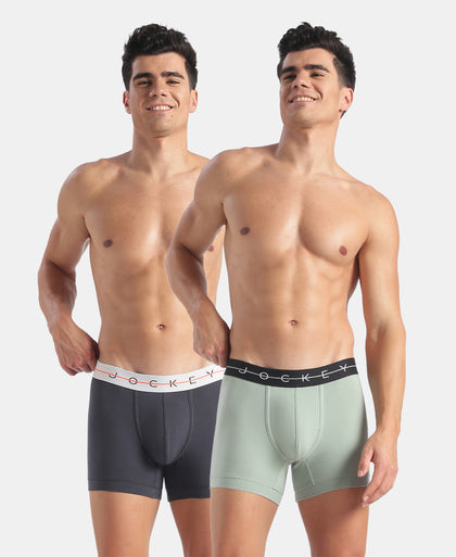 Super Combed Cotton Elastane Stretch Solid Trunk with Ultrasoft Waistband - Graphite & Jadeite (Pack of 2)