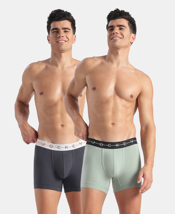 Super Combed Cotton Elastane Stretch Solid Trunk with Ultrasoft Waistband - Black & Golden Poppy (Pack of 2)