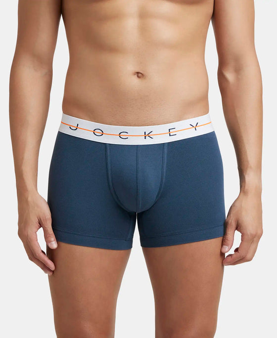 Super Combed Cotton Elastane Stretch Solid Trunk with Ultrasoft Waistband - Mid Night Navy & Monument (Pack of 2)