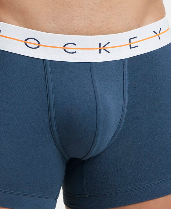 Super Combed Cotton Elastane Stretch Solid Trunk with Ultrasoft Waistband - Mid Night Navy & Monument (Pack of 2)