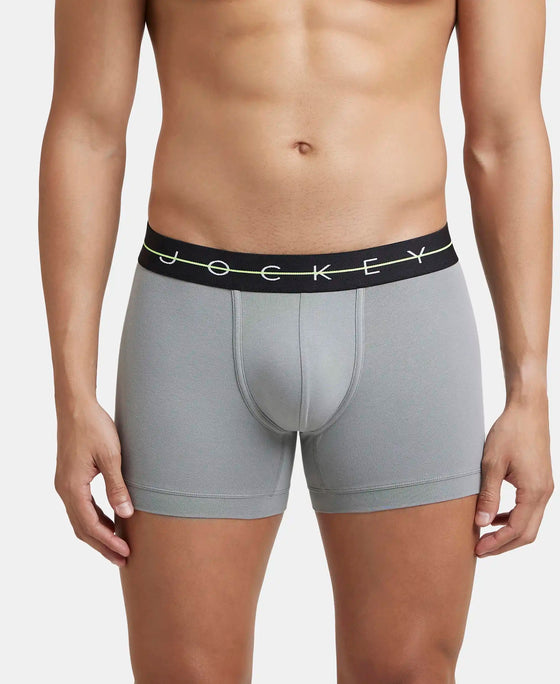 Super Combed Cotton Elastane Stretch Solid Trunk with Ultrasoft Waistband - Mid Night Navy & Monument (Pack of 2)