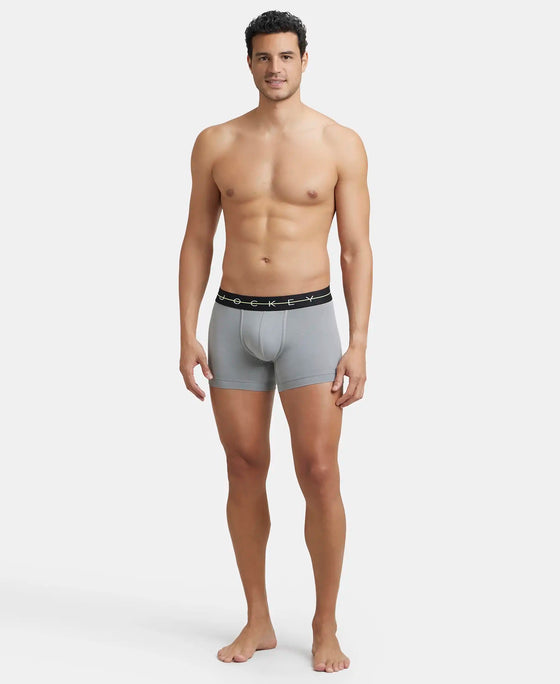 Super Combed Cotton Elastane Stretch Solid Trunk with Ultrasoft Waistband - Mid Night Navy & Monument (Pack of 2)
