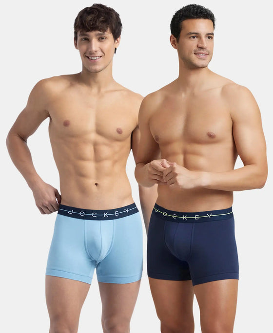 Super Combed Cotton Elastane Stretch Solid Trunk with Ultrasoft Waistband - Navy & Dusk Blue (Pack of 2)