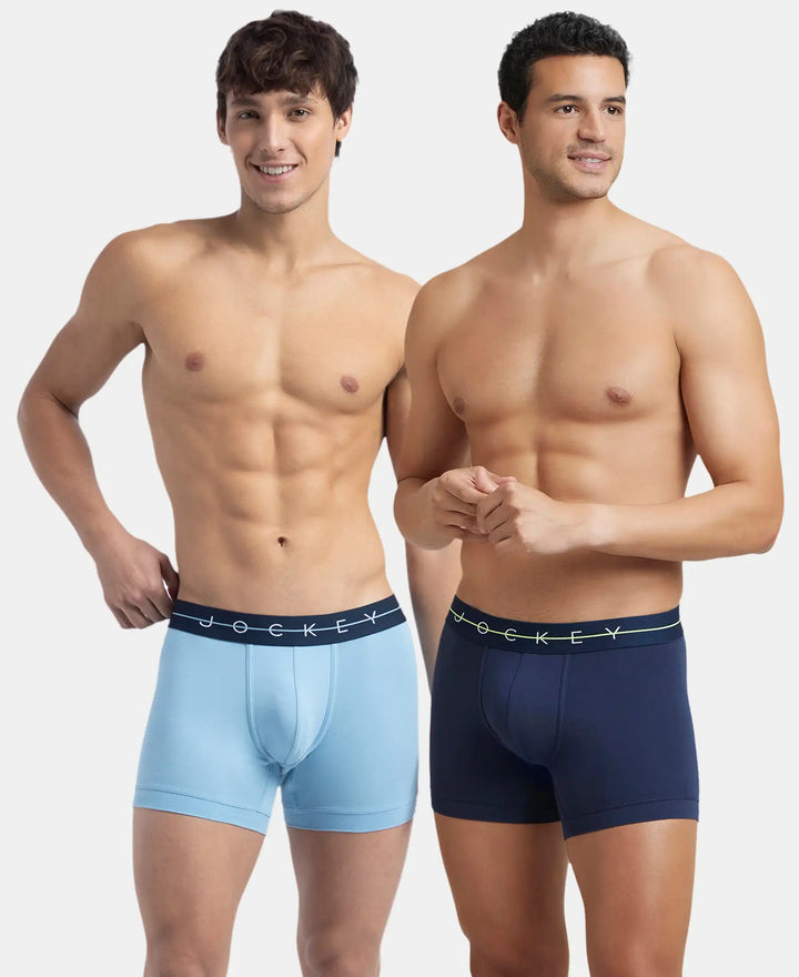 Super Combed Cotton Elastane Stretch Solid Trunk with Ultrasoft Waistband - Navy & Dusk Blue (Pack of 2)
