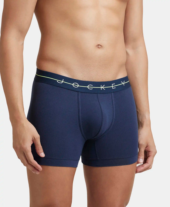 Super Combed Cotton Elastane Stretch Solid Trunk with Ultrasoft Waistband - Navy & Dusk Blue (Pack of 2)