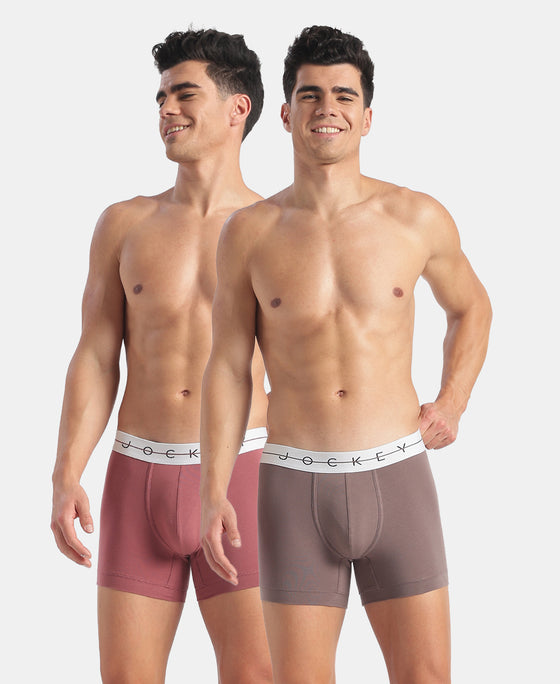 Super Combed Cotton Elastane Stretch Solid Trunk with Ultrasoft Waistband - Roan Rouge & Plum Truffle (Pack of 2)
