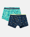 Super Combed Cotton Elastane Stretch Printed Trunk with Ultrasoft Waistband - Billiard Green & Navy (Pack of 2)