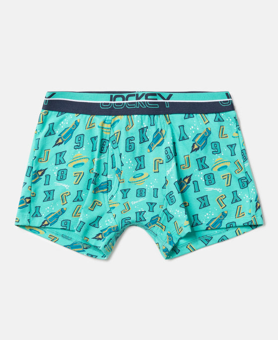 Super Combed Cotton Elastane Stretch Printed Trunk with Ultrasoft Waistband - Billiard Green & Navy (Pack of 2)